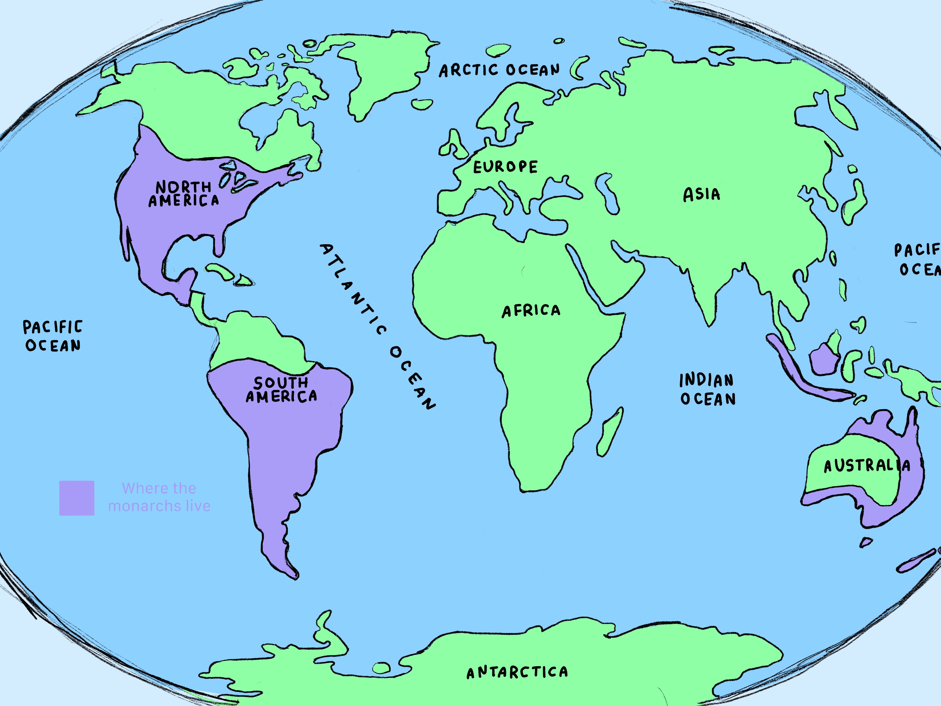 Monarch Butterfly - map of where they live